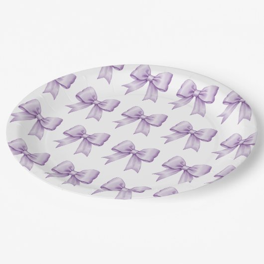 Pastel Paarse  Satin Bow Pattern Papieren Bordje (Gekanteld)