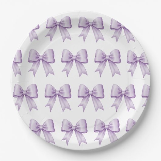 Pastel Paarse  Satin Bow Pattern Papieren Bordje (Voorkant)