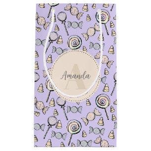 Pastel Paarse Snoep Thema Monogram en Naam Klein Cadeauzakje
