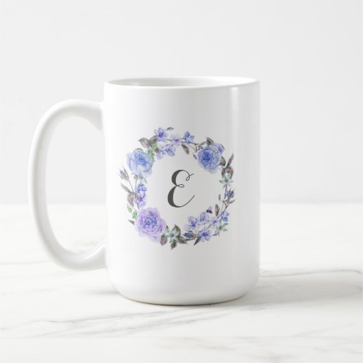 Pastel Paarse Waterverf Floral | Monogram Koffiemok (Links)