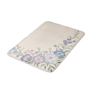 Pastel Paarse, Witte & Blauwe Botanische Bloemprin Badmat