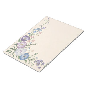 Pastel Paarse, Witte & Blauwe Botanische Bloemprin Notitieblok