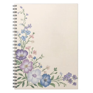 Pastel Paarse, Witte & Blauwe Botanische Bloemprin Notitieboek