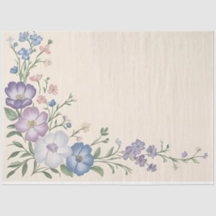 Pastel Paarse, Witte & Blauwe Botanische Bloemprin Tissuepapier