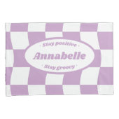 Pastel Paarse Witte Wavy Checker Naam Kussensloop (Voorkant-Rechts)