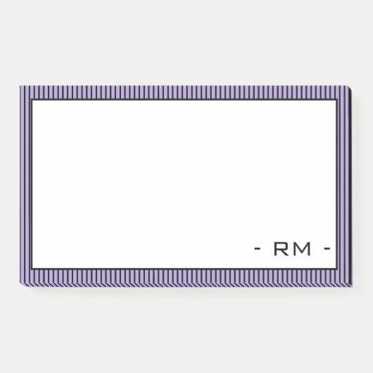 Pastel Paarse zwart gestreepte rand | Monogram Post-it® Notes (Voorkant)