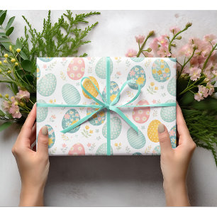 Pastel Paaseieren Bloempatroon - Schattig Voorjaar Cadeaupapier