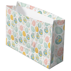 Pastel Paaseieren Bloempatroon - Schattig Voorjaar Groot Cadeauzakje