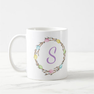 Pastel Paaswilgenkrans Met Paarse Monogram Koffiemok
