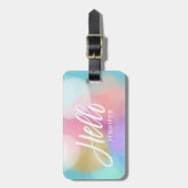 Pastel Paint Splotches Hallo Typografie met naam Bagagelabel (Voorkant verticaal)