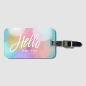 Pastel Paint Splotches Hallo Typografie met naam Bagagelabel (Voorkant (horizontaal))