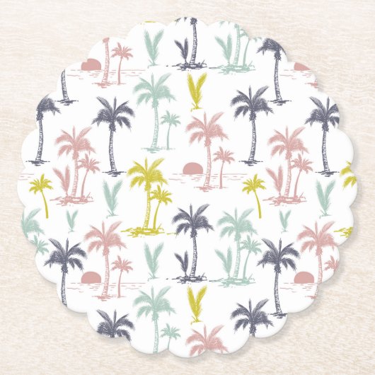 Pastel Palm Tree (palmpalmstructuur) op het strand Kartonnen Onderzetters (Voorkant)