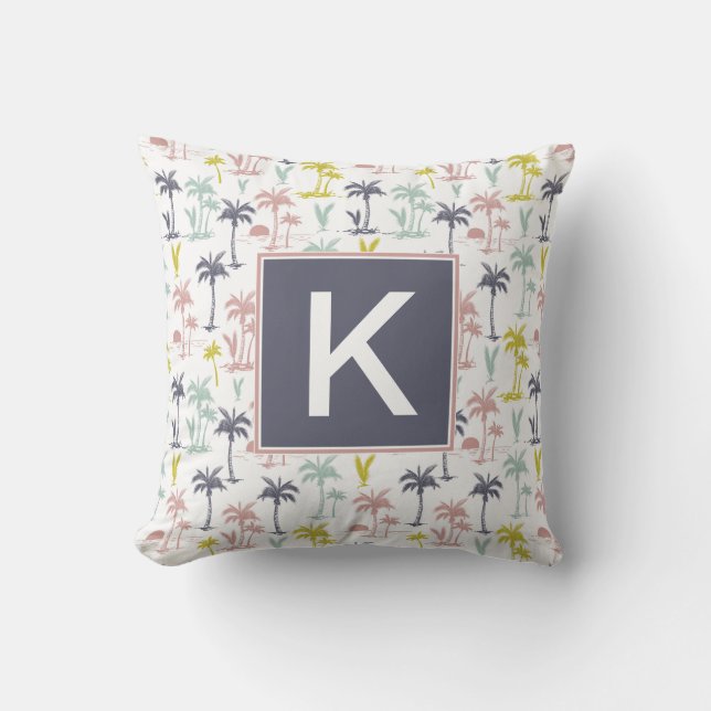 Pastel Palm Tree (palmpalmstructuur) op het strand Kussen (Voorkant)