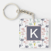 Pastel Palm Tree (palmpalmstructuur) op het strand Sleutelhanger (Voorkant)