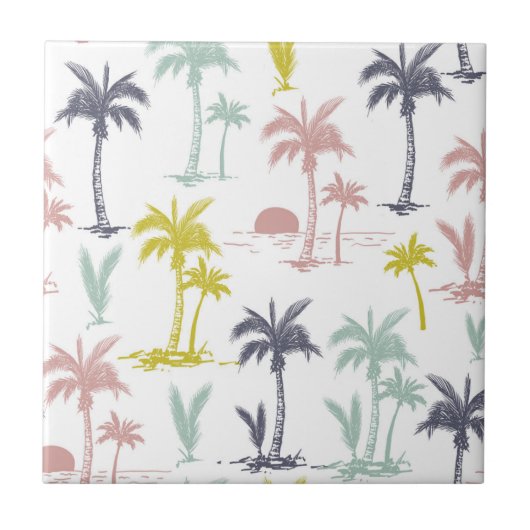 Pastel Palm Tree (palmpalmstructuur) op het strand Tegeltje (Voorkant)