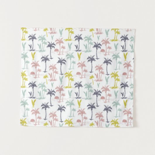 Pastel Palm Tree (palmpalmstructuur) op het strand Wandkleed (Voorkant (horizontaal))