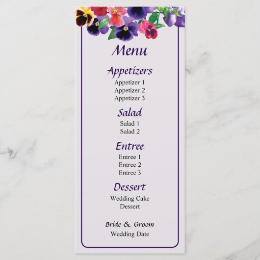 Pastel Pansies Menu Mariage (Devant)