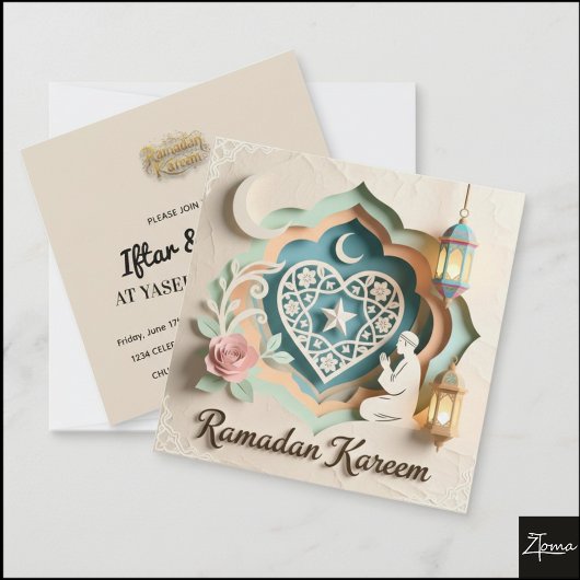 Pastel Papercut Ramadan Kareem Groet Kaart