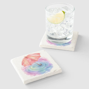 Pastel Paraplu Waterkringen Aquarel Kunst Stenen Onderzetter