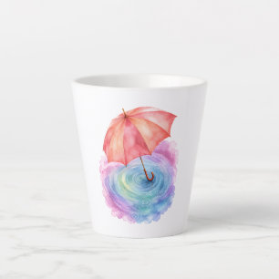 Pastel Paraplu Waterverf Kunst Regen Rimpels Latte Mok