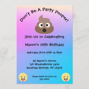 Pastel Party Pooper Emoji Verjaardag Uitnodigen Kaart