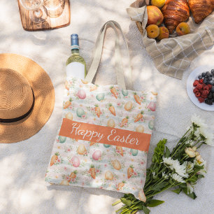 Pastel Pasen Eieren & Wortels Waterverf Patroon  Grote Tote Bag