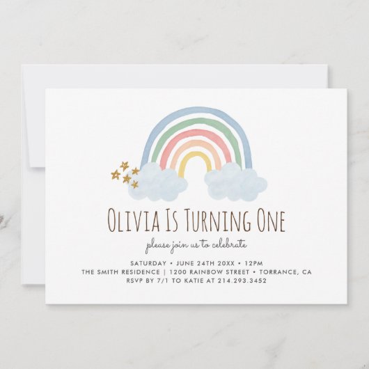 Pastel Pastel Rainbow 1er Anniversaire Invitation (Devant)