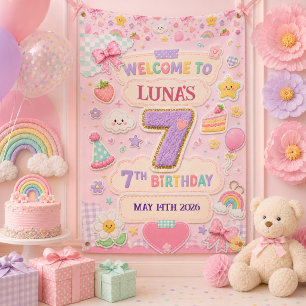 Pastel Patchwork Regenboog 7e Verjaardagsfeestje M Spandoek