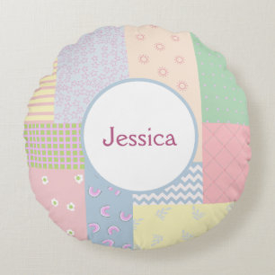 Pastel Patchwork Rond Kussen