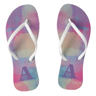 Pastel Patchwork Roze en Paars Abstract Teenslippers