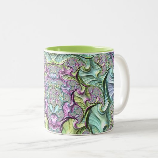 ~PASTEL PATH ~ Fractal Pattern ~ Original Tweekleurige Koffiemok (Voorkant rechts)