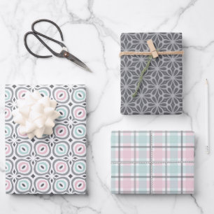 Pastel patroon van grijs, roze, mint geometrische inpakpapier vel