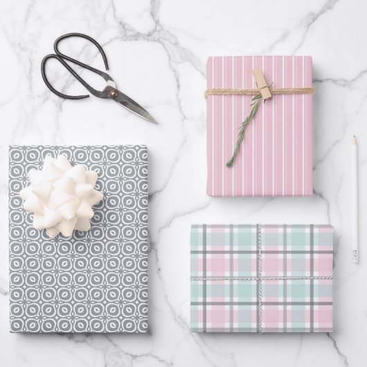 Pastel Pattern of Gray, Mint, Pink Plaid & Stripes Inpakpapier Vel (Voorkant)