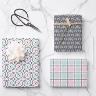 Pastel Pattern of Gray, Pink, Mint Geometric Shape Inpakpapier Vel