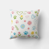Pastel Paw Print en Hearts Sierkussen (Achterkant)