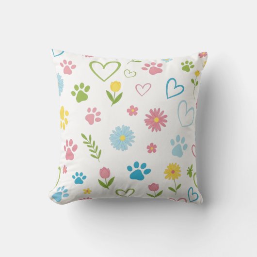 Pastel Paw Print en Hearts Sierkussen (Voorkant)