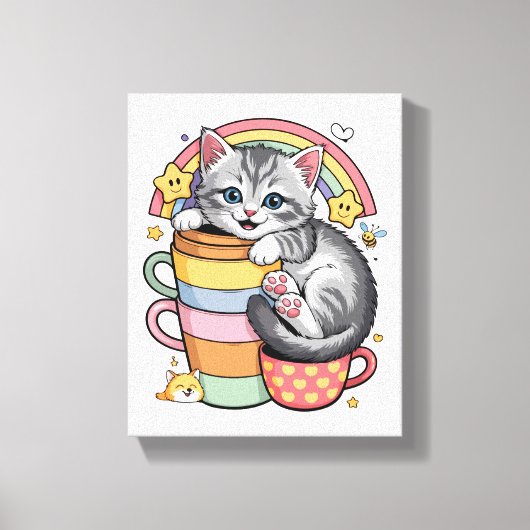 Pastel Paws & Rainbow Sips Canvas Afdruk (Voorkant)