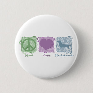 Pastel Peace, Love en Dachshunds Ronde Button 5,7 Cm