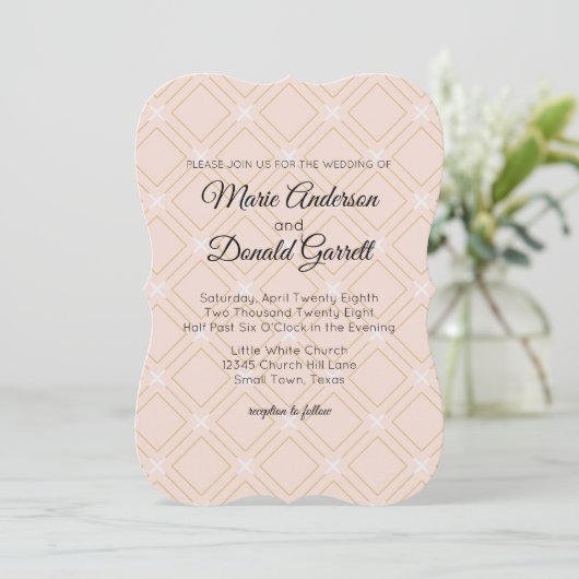 Pastel Peach and Gold Geometric Weddenation Kaart (Staand voorkant)