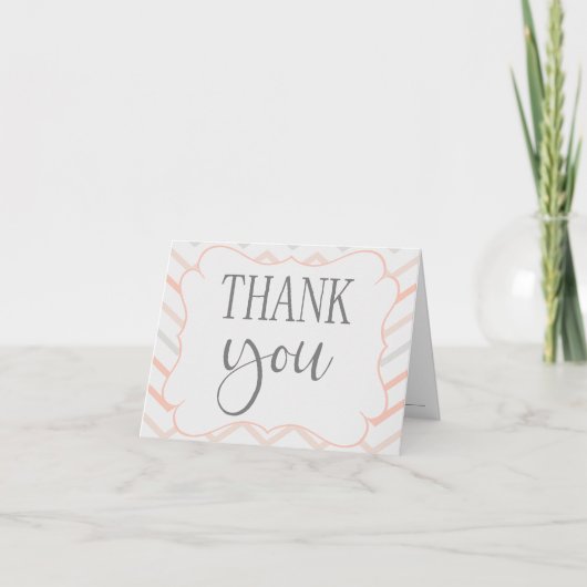 Pastel Peach and Grey Zig Zag Bedankkaart (Voorkant)