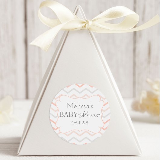 Pastel Peach and Grey Zig Zag Ronde Sticker