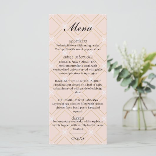 Pastel Peach en Gold Geometric Menu (Staand voorkant)