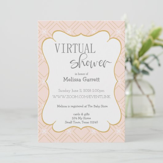 Pastel Peach en Gold Geometric Virtual Invitation (Staand voorkant)