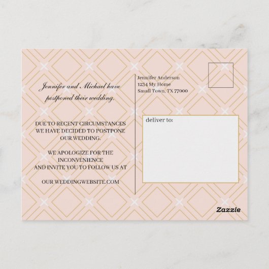 Pastel Peach en Gold Geometric Wijzig de datum Briefkaart (Achterkant)