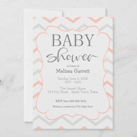 Pastel Peach en Grey Zig Zag Shower Invitation (Voorkant)