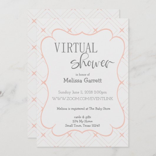 Pastel Peach et Cream Invitation à la douche virtu (Devant / Derrière)