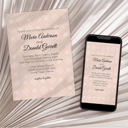 Pastel Peach et Gold Faire-part de mariage géométr