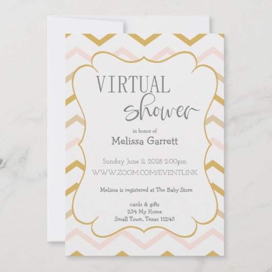 Pastel Peach et Gold Zig Zag Invitation virtuelle (Devant)