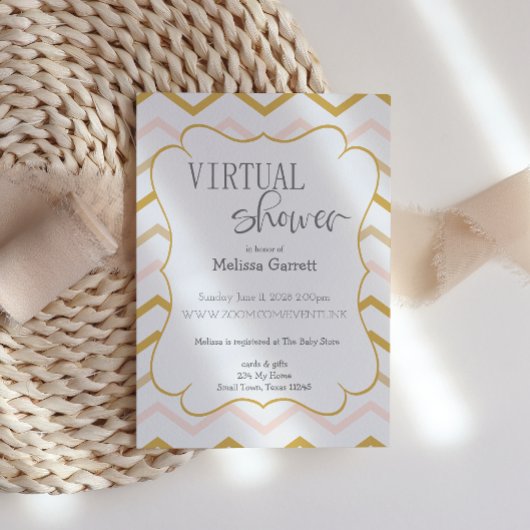 Pastel Peach et Gold Zig Zag Invitation virtuelle