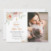 Pastel Peach Floral Aquarelle Baptême Invitation (Devant)